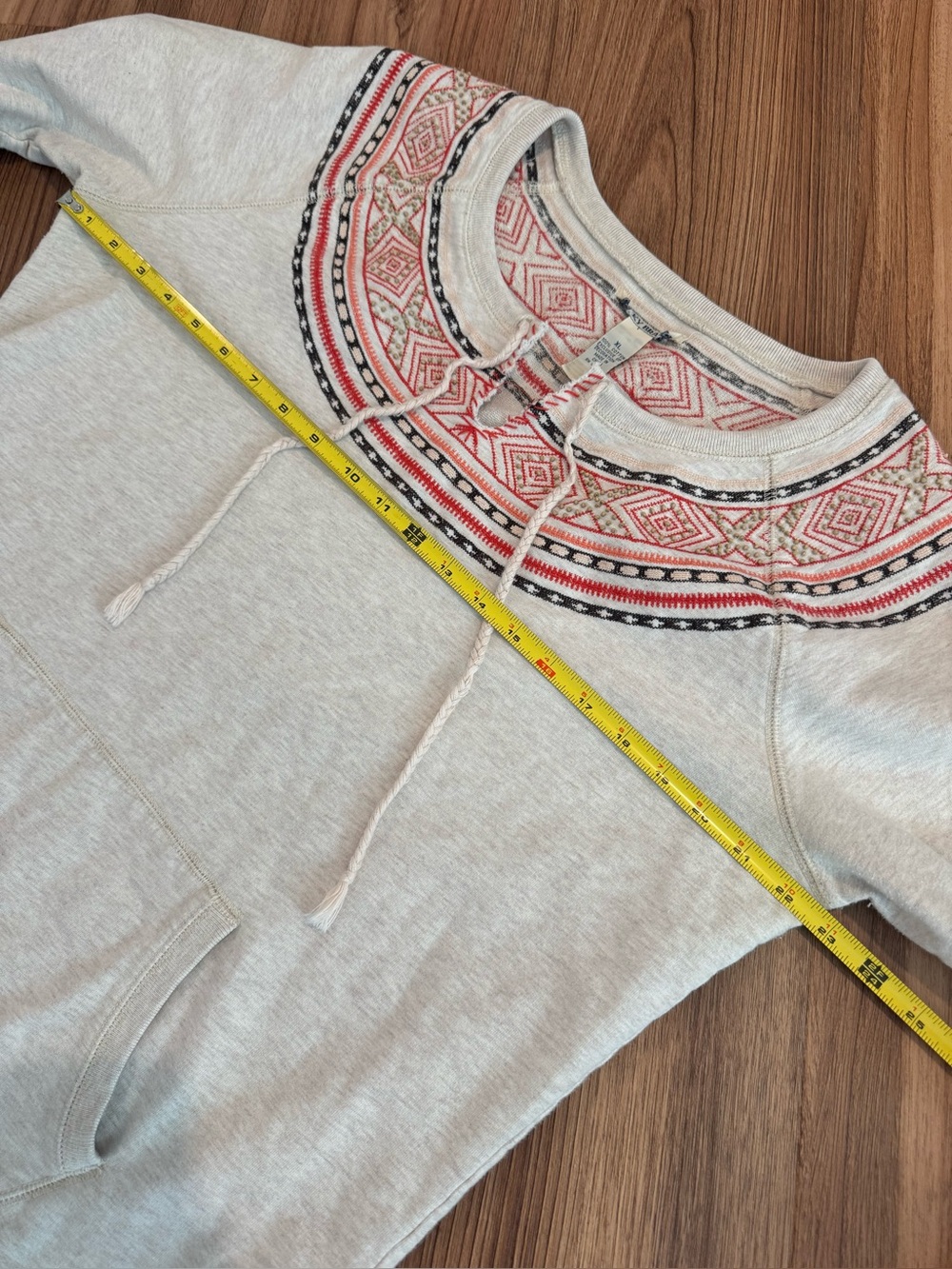 Lucky Brand Cream Sweatshirt Boho Southwest Tribal Aztec Folk Art Inspired Yoke - Picture 10 of 12